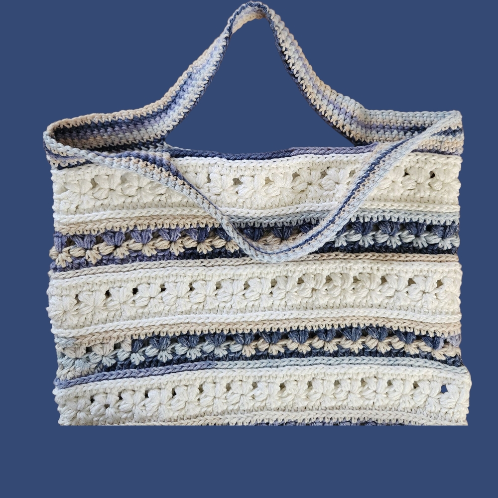 Handmade Crochet Tote Textured Stitch Beach Bag Hobo Style Accessory - Picture 4 of 6